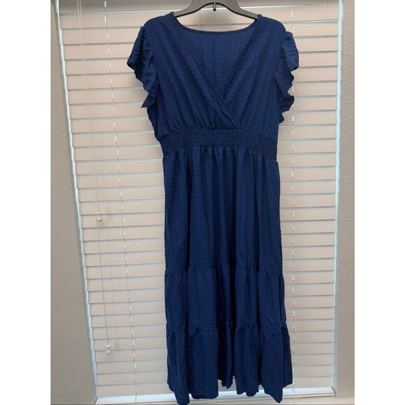 Shein Dresses & Skirts - Shein Blue Dress XL Tiered Smocked Waist Flutter Sleeve. NWOT